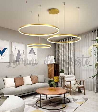 Candelabru LED 208W Minimalist Gold 40+60+80, LED inclus, 4 surse de iluminare, Telecomanda, Dimabil